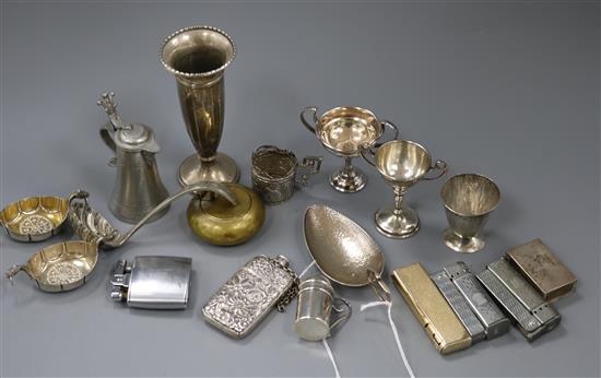 A pair of Marius Hammer 830 sterling Dragestil Viking ship salts and sundry silver and miscellaneous items,